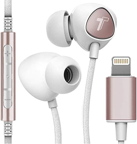 Thore V110 MFi Certified Braided Lightning Earbuds for i Phone – Sweat & Water-Resistant In-Ear Headphones with Built-in Mic and Volume Control – Perfect for Active Lifestyles and Seamless Connectivity with i Phone 12/13/14 Pro Max – Stylish Red Design for Enhanced Durability and Comfort