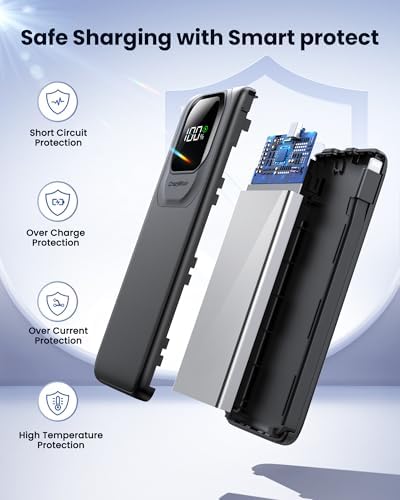 Ultra-Slim 10000 m Ah Portable Power Bank with Integrated Type C Cables | 22.5 W Rapid Charging Battery Pack with Smart LED Display | All-in-One Travel Charger for i Phone, Android & USB-C Devices – Maximum Efficiency and Convenience on the Go