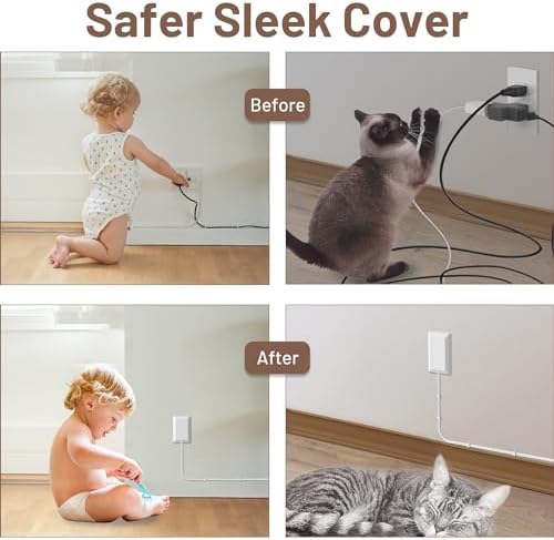 Ultra-Thin 3 FT Flat Plug Extension Cord with Baby-Proof Outlet Covers – Versatile 3 Outlet Power Strip for Safe Home Use, ETL Listed, Compact Cord Concealer Kit, 13 A 125 V 1625 W – Perfect for Kitchens and Tight Spaces, White Finish for Seamless Integration