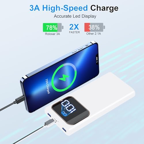 Ultimate 10,000 m Ah Portable Charger with 15 W Fast Charging – Multi-Device Power Bank Featuring 4 Outputs & 3 Inputs – Built-In USB-C & USB-A Compatibility for i Phone 16/15/14/12 Pro & Samsung S22/S21 – Lightweight & Travel-Friendly Power Solution for On-the-Go Charging