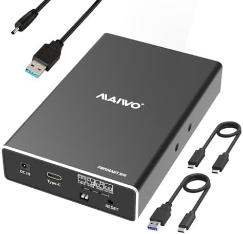 MAIWO Dual Bay RAID Hard Drive Enclosure for 2.5-Inch SATA SSDs and HDDs – USB 3.1 Gen 2 (10 Gbps) with Versatile RAID Modes (0/1/JBOD/PM) – 16 TB External Storage Solution in Durable Aluminum – Optimal Performance for Professionals and Gamers