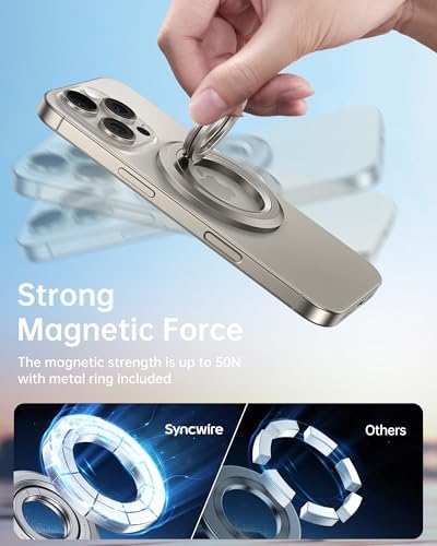 Syncwire Magnetic Phone Ring Holder – Titanium Alloy Kickstand for i Phone 12-16 Pro Max & Compatible Android Devices – Ergonomic Design, Enhanced Mag Safe Stability, Lightweight Grip for Ultimate Hands-Free Convenience