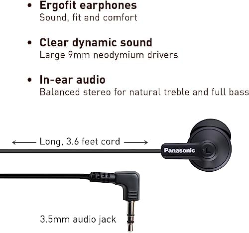 Panasonic Ergo Fit Wired Earbuds with Microphone – Superior Sound Quality with Ergonomic Comfort, Universal 3.5 mm Jack Earphones for Phones and Laptops in Stylish Metallic Purple – Custom-Fit Earpieces (S/M/L) for Optimal Audio Experience and Hands-Free Calls – RP-TCM125-VA