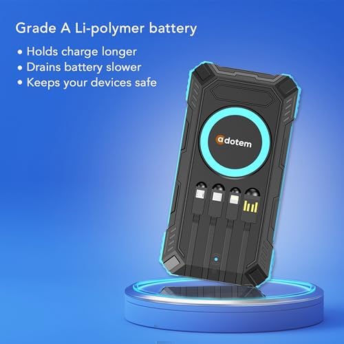 Ultimate Outdoor Solar Power Bank – 20,000 m Ah High-Capacity Charger with Integrated USB, Micro USB & Type-C Cables, Waterproof Design, 15 W Wireless Charging & 12 V Turbo Charge Technology (Blue) for Adventurers and Daily Users – Unmatched Durability & Versatile Compatibility