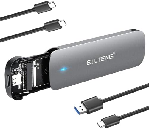Elevate Your Storage Solutions with ELUTENG M.2 SSD Enclosure – Dual Protocol USB-C 3.2 Gen 2 Adapter for NVMe & SATA SSDs, 10 Gbps Speed, 4 TB Capacity, Durable Aluminum Case for 2230/2242/2260/2280 Drives – Optimal Performance & Enhanced Heat Dissipation for Tech Enthusiasts