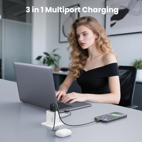High-Power 130 W USB-C Charger Block | 3-Port Ga N Fast Charging Station | Compact Foldable Type C Wall Charger for Laptop, i Phone 16/15, i Pad Pro & Galaxy Series | Efficient PD QC Charging Solution for On-the-Go Connectivity