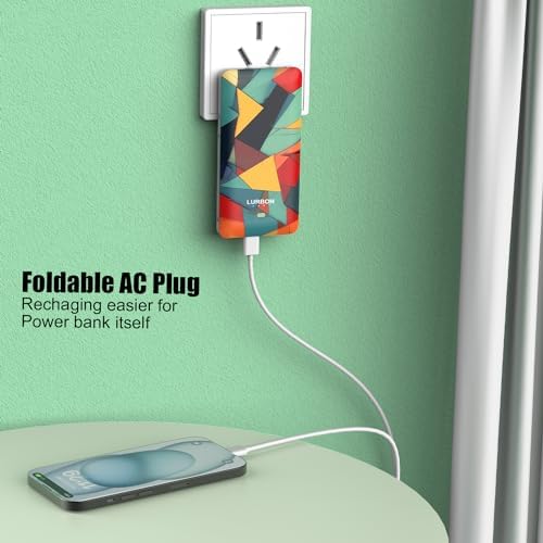 Compact 10000 m Ah Portable Charger with Built-In Cables and AC Wall Plug – Essential USB-C Power Bank for i Phones, Samsung Devices, and Tablets in Vibrant Green – Ultimate Travel Companion for Fast Charging and Universal Compatibility