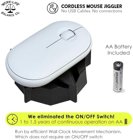 Stay Productive with Our Wireless Mouse Jiggler – No Software, No USB, Just Effortless Motion! Enjoy 12 Months of Battery Life for Seamless Operation – Ideal for Home Office, Long Meetings, and Automated Tasks – Sleek Black Design for Enhanced Compatibility and Efficiency