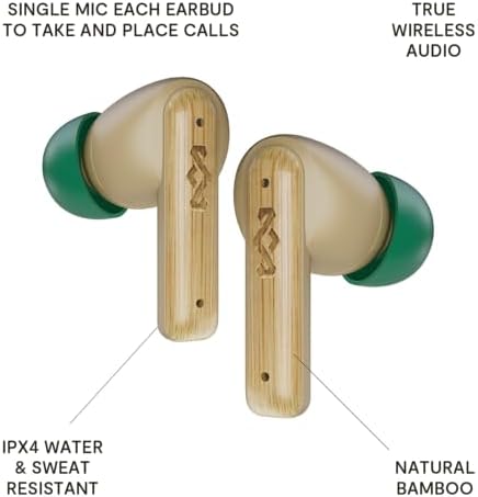House of Marley Little Bird Eco-Conscious True Wireless Earbuds – Exceptional Audio Quality with Touch Controls, Integrated Mic, 24-Hour Battery Life, and USB-C Fast Charging – Ideal for Gamers and Music Enthusiasts (Red) – Experience Sustainable Sound Innovation for Everyday Use