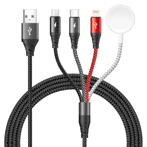 Revolutionary 4-in-1 Fast Charging Cable for Apple Watch and i Phone – Versatile Multi-Device Charger Compatible with i Phone 16, 15, 14, 13, Galaxy Models, and All Apple Watch Generations – Durable 4-Foot Braided Cord for Effortless Portability and Rapid Power Restoration – Your Essential Tech Companion for Streamlined Charging Solutions