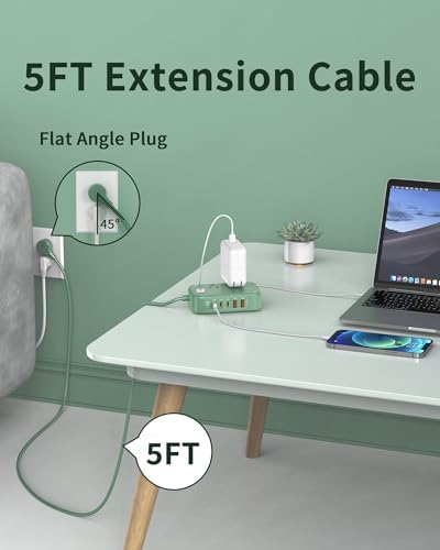 Effortless Power: 65 W USB Charging Station with Surge Protection – 5 FT Flat Extension Cord for Travel, Home, Office & School – Multi-Device Charging Hub for Fast, Safe Energy Delivery – Lightweight & Compact Design for Ultimate Portability