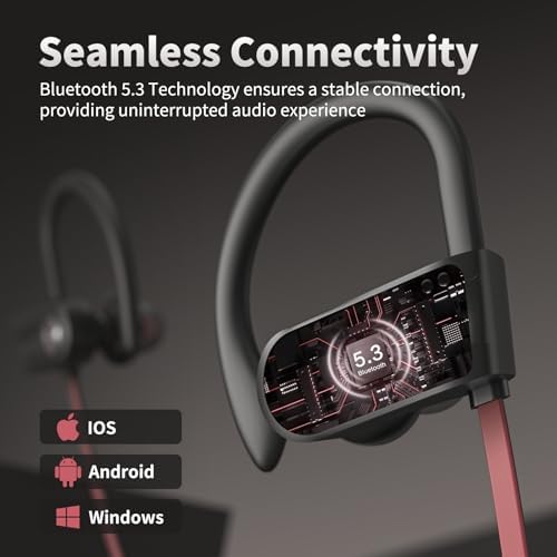 Premium IPX7 Waterproof Bluetooth 5.3 Earbuds – Wireless Sports Headphones with 16-Hour Playtime, Stereo Bass, and Secure Earhooks for Enhanced Performance in Running and Workouts – Ultimate Audio Freedom and Durability for Active Lifestyles