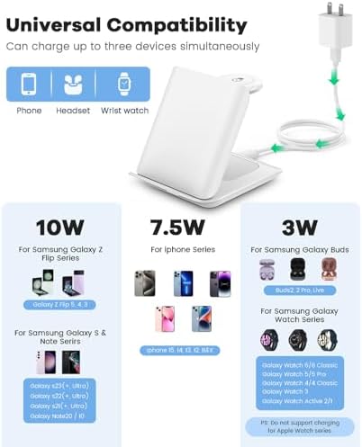 Ultimate Fast Wireless Charging Station for Samsung Galaxy Z Flip Series & Motorola Razr+ – 2-in-1 Foldable Travel Charger with PD 20 W Adapter, Sleek White Design for On-the-Go Convenience – Enhanced Speed & Compatibility for Modern Lifestyles