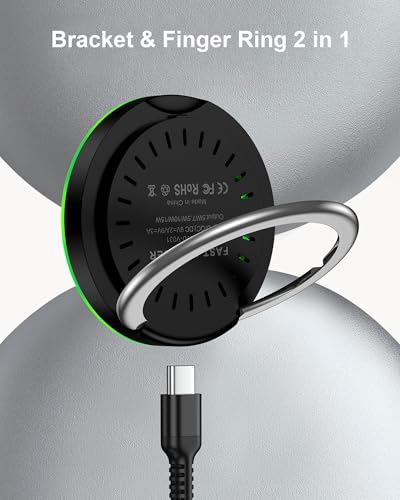 Samsung Mag Safe Wireless Charger 15 W Fast Charging Pad – Premium Magnetic Charger for i Phone 16 Series, Galaxy S25 Ultra & Qi-Enabled Devices – Portable Foldable Stand with USB-C Cable for Effortless Charging On-the-Go – Optimal Performance with Overheat Protection & Seamless Case Compatibility