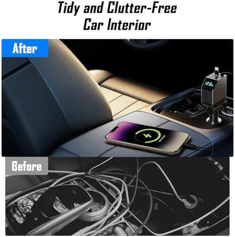 Ultimate 4-in-1 Fast Retractable Car Charger – 84 W Power Booster with Dual Cables (USB-C & Lightning) for i Phone 16/15/14/13/12/11 – Tangle-Free, Compact Design for Effortless Travel Charging Solutions