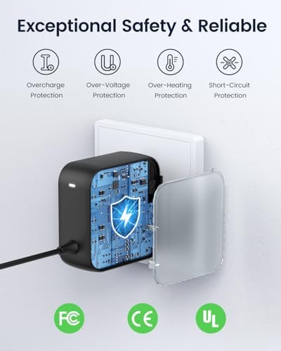 100 W Ga N III USB-C Laptop Charger – Universal Fast Charging Power Adapter with Foldable Design for Mac Book Pro/Air, Dell XPS, HP Spectre, Lenovo Yoga, Steam Deck & More – 5 ft Cable, Rapid PD3.0 Charging, Enhanced Safety Features