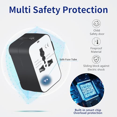 Global Travel Power Adapter with Dual USB-C & USB-A Ports – Compact & Efficient Universal Charger for USA, EU, UK & AUS – Reliable Fast Charging Solution for Tech-Savvy Travelers in Sleek Black Finish