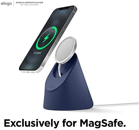 elago MS1 Charging Stand Compatible with MagSafe Charger – Premium Silicone Stand Compatible with iPhone 16/15/14/13/12 Series, Designed for iOS StandBy mode [Jean Indigo][Charging Cable Not Included] – Enhanced Compatibility and Speed