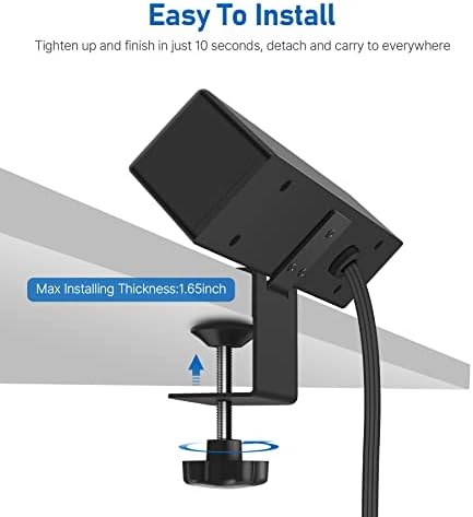 40 W Fast Charging Desk Clamp Power Strip with 4 PD20 W USB Ports and 5 Outlets – 1200 J Surge Protector for Enhanced Device Safety – Perfect for Home Offices, Workshops, and Gaming Stations – Durable Design for Easy Attachment to 1.65” Thick Tabletops