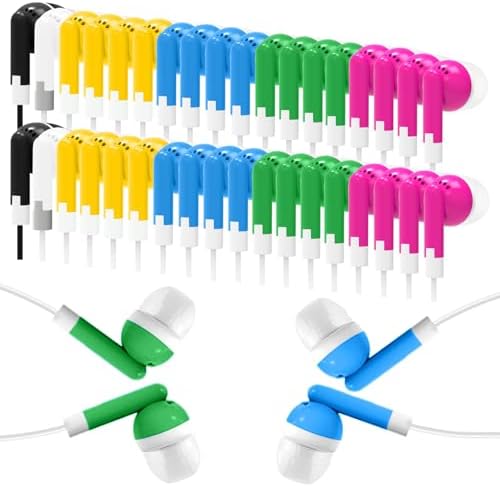 Affordable 60-Pack Kids Earbuds – Robust Wired Headphones with 3.5 mm Jack for Enhanced Learning and Play, Vibrant Color Selection for Classroom Engagement, Lightweight Build with Tangle-Free Cord for Optimal Comfort and Efficiency