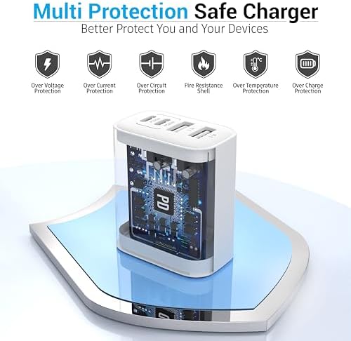40 W Multi-Port USB C Fast Charging Block – 4 USB C Ports for Simultaneous Device Power | Compatible with i Phone 11-16, Galaxy Phones, Smartwatches | Compact Wall Plug Adapter for Home and Travel | Enhanced Safety Features and Efficient Charging