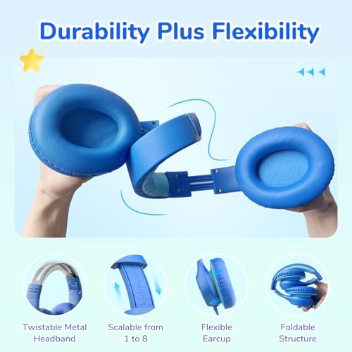Transform Your Child’s Audio Adventures with Ear Fun K3 Kids Over-Ear Headphones – Engineered for Safe Listening with Volume Limiting, Exceptional HD Stereo Sound, and Travel-Friendly Foldable Design in Vibrant Blue – Ideal for School, Stylish for Every Young Explorer with Enhanced USB-C Compatibility!