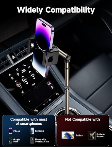 JSAUX Universal Cup Holder Mount for Foldable Phones – Adjustable Cradle Compatible with i Pad Mini, Samsung Galaxy Z Fold Series, Pixel 9 Pro, and Xiaomi Mix Fold – 360-Degree Rotation for Safe, Hands-Free Use in Cars and Trucks – Durable, Easy-Install Car Accessory for Enhanced Navigation and Streaming Experience