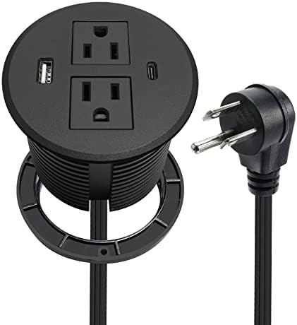 Revolutionize Your Workspace with the Desk Power Grommet USB C – 30 W PD Fast Charge Power Strip with 2 Outlets & 2 USB Ports, Effortlessly Mountable Recessed Flat Plug for Countertops, Shelves, and End Tables – Sleek Black Design for Enhanced Connectivity and Simplified Charging Solutions