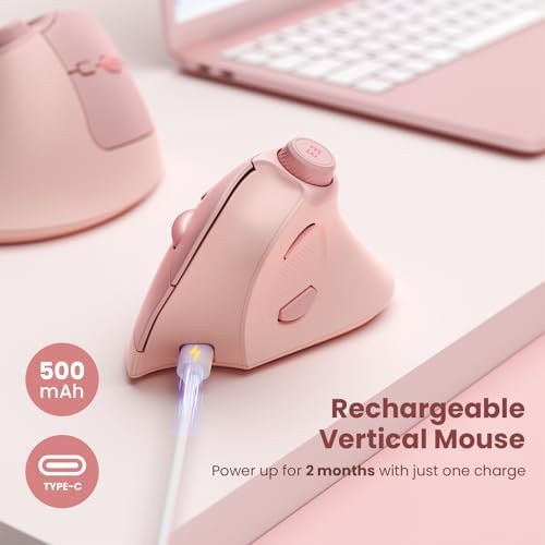 seenda Purple Ergonomic Vertical Wireless Mouse – Rechargeable Dual Bluetooth & USB Connectivity, Multi-Device Compatible with Quiet Clicks & Volume Control Knob for Windows, Mac, PC & Laptop – Comfort & Style Combined