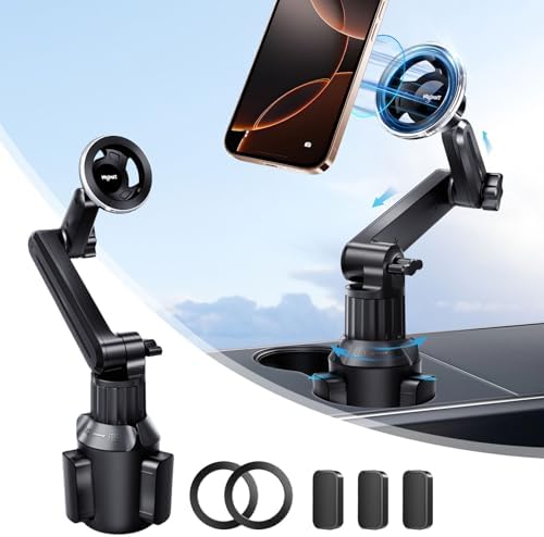 VOLPORT Magnetic Cup Phone Holder for Vehicles – 360° Adjustable Car Mount Designed for Tesla, Trucks, and SUVs – Versatile Mag Safe Cradle with Expandable Base for i Phone, Samsung, and Google – Ultimate Convenience and Enhanced Safety on the Road