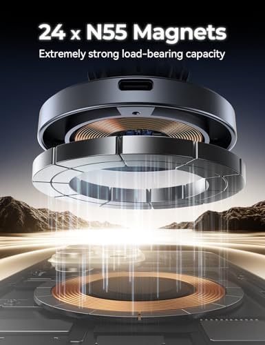 JOYROOM Mag Safe Car Mount Charger – 15 W Fast Wireless Charging for i Phone 12-16 Pro Max Plus, Enhanced Dual-Clip Grip for Secure Dashboard & Air Vent Installation, Stylish Dark Blue Finish, Ultimate On-the-Go Power Solution for i Phone 15 Accessories