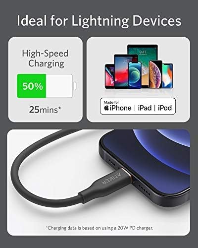 Anker 6 FT MFi Certified USB C to Lightning Cable – Rapid Power Delivery for i Phone 13 Pro, 12 Pro Max, 12, 11, X, XS – Durable Misty Blue Charging Solution with Reinforced Connectors for Optimal Performance and Stylish Flexibility