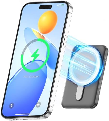 Magnetic 10,000 m Ah Wireless Power Bank – Fast Charging Mini Portable Charger with LED Display & Type-C Cable for Mag Safe i Phone 12/13/14/15 – Ultimate On-the-Go Charging Solution in Sleek Black Finish