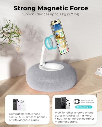 Viozon Phone Holder for Bed, Magnetic Pillow Stand, Compatible with 4-7″ Phone/Kindle with Small Storage, Removable Suction Base for Stability, Idea for Kindle Reading and Video Watching On Bed,Grey – Enhanced Compatibility and Speed