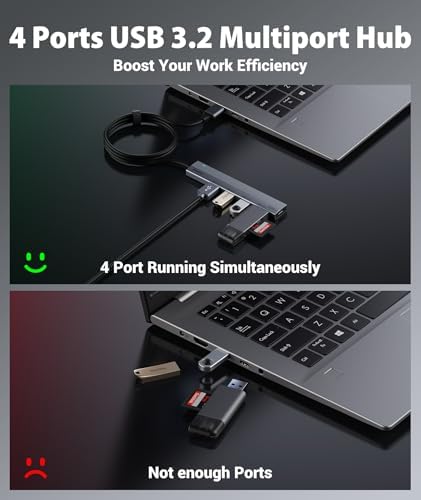 Revolutionize Your Connectivity with the Aceele 10 Gbps USB C Hub Splitter – Ultimate 4-Port Adapter Featuring Dual USB-A 3.2 & USB-C 3.2 for Mac Book Pro, i Mac, i Pad – High-Efficiency 100 W Power Delivery Charging – Seamless Device Integration for Swift File Transfers and Enhanced Productivity