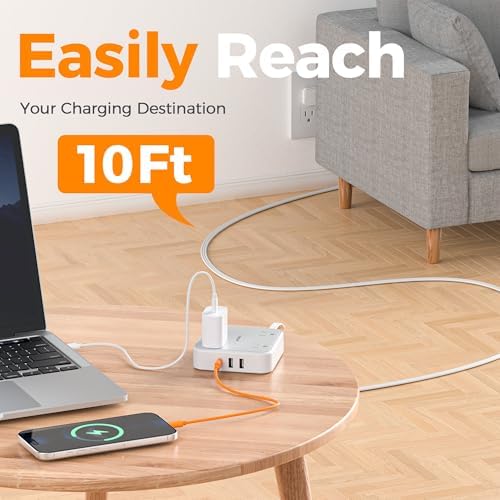 TESSAN Compact Flat Plug Surge Protector Power Strip with 4 AC Outlets and 3 Fast-Charging USB Ports – 5 ft Extension Cord for Office, Dorm, and Travel – 900 J Surge Protection for Enhanced Device Safety and Clutter-Free Organization