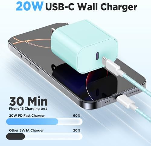 Rapid Charge 3-Pack USB-C Fast Charger Kit for i Phone 15 & 16 Pro Max – 20 W Power Blocks with Robust 6 ft & 10 ft Braided Cables – Ultra-Fast Charging Solution for i Pad Pro 13/12.9 – Sleek, Portable Wall Charger for Everyday Convenience