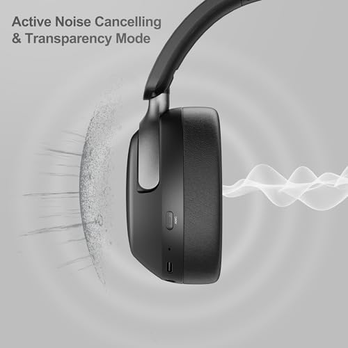 Experience Superior Audio with LORELEI QC30 Wireless Over-Ear Headphones – 60-Hour Battery Life, Advanced Hybrid Active Noise Cancellation, Bluetooth 5.4 Technology, and Rich Deep Bass for Unmatched Sound Quality in Stylish Space Black Finish Perfect for Audiophiles and Travelers.