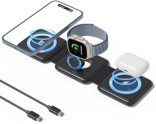 Ultimate 3-in-1 Foldable Charging Station for Apple Devices – Compact Wireless Charger for i Phone 12-16, Apple Watch, and Air Pods – Travel-Friendly Power Hub with Fast Charging Technology in Sleek Black Finish – Perfect for Home, Office, and On-the-Go Use