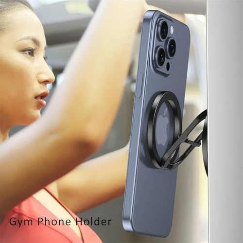 Sleek Silver Gym Magnetic Phone Holder – Dual Magnet Technology for Unmatched Grip, 360° Rotatable Design for Optimal Viewing Angles, Effortless Attachment to Metal Surfaces, Compatible with i Phone 12/13/14/15/16, Samsung & All Mag Safe Smartphones – Ultimate Portable Phone Mount for Distraction-Free Workouts