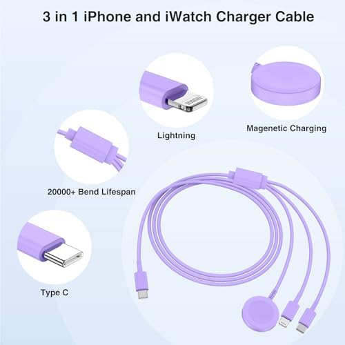 Ultimate 3-in-1 Magnetic Charger for Apple Watch – Fast USB-C Charging Cable for i Phone & i Pad Compatibility – 6 FT Versatile Length for All Apple Watch Series – Durable Design for Effortless Home and Travel Charging