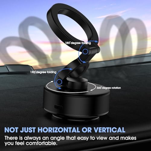KOQ Electric Vacuum Magnetic Phone Mount – Advanced 360-Degree Rotatable Car Holder with Superior Suction Technology for All Smartphones – Sleek Silver Upgrade for Optimal Stability and Convenience on Smooth Surfaces