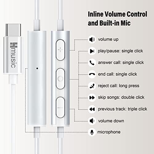 Hmusic Premium USB C Earbuds with Magnetic Convenience – In-Ear Wired Headphones Featuring Built-in Mic and Volume Control for Samsung Galaxy, Google Pixel, Xiaomi Smartphones – Unmatched Sound Clarity and Effortless Comfort for On-the-Go Listening
