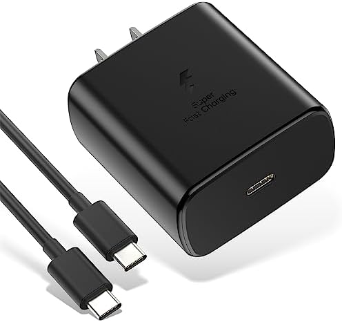 45 W Ultra-Fast Samsung Charger with 6.6 ft Type-C Cable | Power Delivery & Programmable Power Supply for Galaxy S25, S24, S23, S22 Ultra Plus, S21, Note 10, 20, A25, A15, A53, A52, Xcover 6, 7, Z Fold & Flip | Efficient Charging Block for Enhanced Device Longevity | Sleek Black Design for Modern Aesthetics