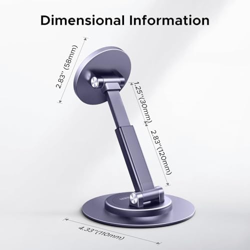 UGREEN Magnetic Phone Stand for MagSafe, Height Adjustable iPhone Stand for Desk with 360° Rotation Compatible for iPhone 16 15 Pro Max 14 Pro 13 12 and MagSafe Case, Black – Enhanced Compatibility and Speed