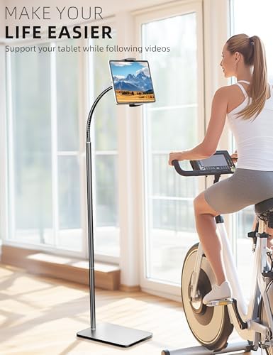 Adjustable Gooseneck Tablet Stand for i Pad and Cell Phones – Metal Floor Holder with Enhanced Flexibility and Stability for Ultimate Hands-Free Experience – Compatible with 4.7” to 13” Devices for Comfortable Viewing Anytime, Anywhere