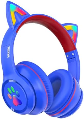 MIDOLA Cat Ear Bluetooth 5.3 Wireless Headphones for Kids – 60-Hour Playtime, Fun LED Illumination, Travel-Friendly Foldable Design with Integrated Microphone – Ideal for Music, Gaming, and Movies on the Move in Stylish Blue