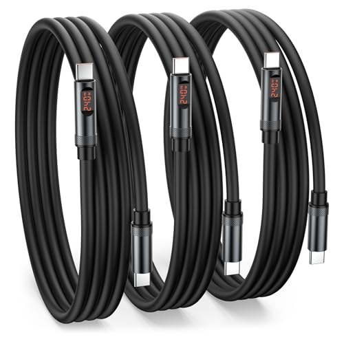 Ultimate 3-Pack 6.6 FT 240 W Fast Charging USB C to USB C Cable with LED Display – Premium Type C Charger for i Phone 16/15 Pro Max, Mac Book Pro/Air, i Pad Pro/Air, Samsung Galaxy & Google Pixel – Enhanced Durability & Versatile Connectivity for Optimal Power Delivery