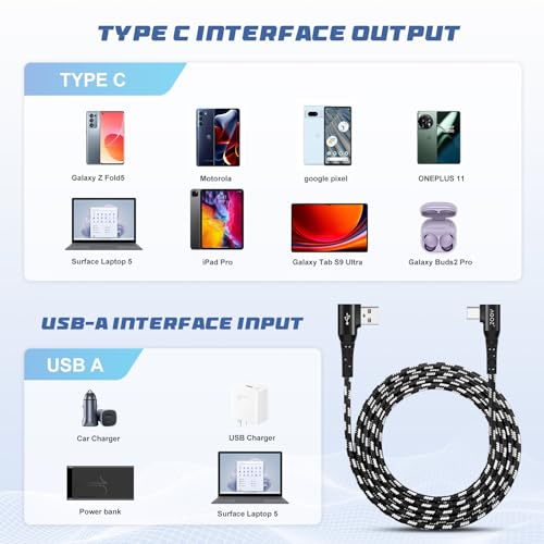 Versatile 3-Pack USB C Fast Charging Cables – Agoz Right Angle Braided Cords for Samsung Galaxy S24/S23/S22/S21, i Phone 15/16 Pro Max, and More – Durable, Tangle-Free Design with 4 ft, 6 ft, and 10 ft Lengths for Ultimate Charging Flexibility and Comfort