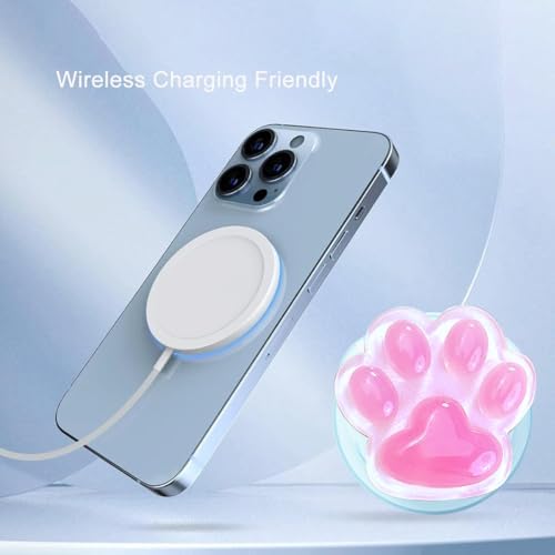 Cute Luminous Pink Cat Paw Magnetic Phone Grip Compatible with MagSafe,Kawaii 3D Shinny Phone Holder Stand for Kindle & iPhone – Adatper Iron Piece Included – Enhanced Compatibility and Speed